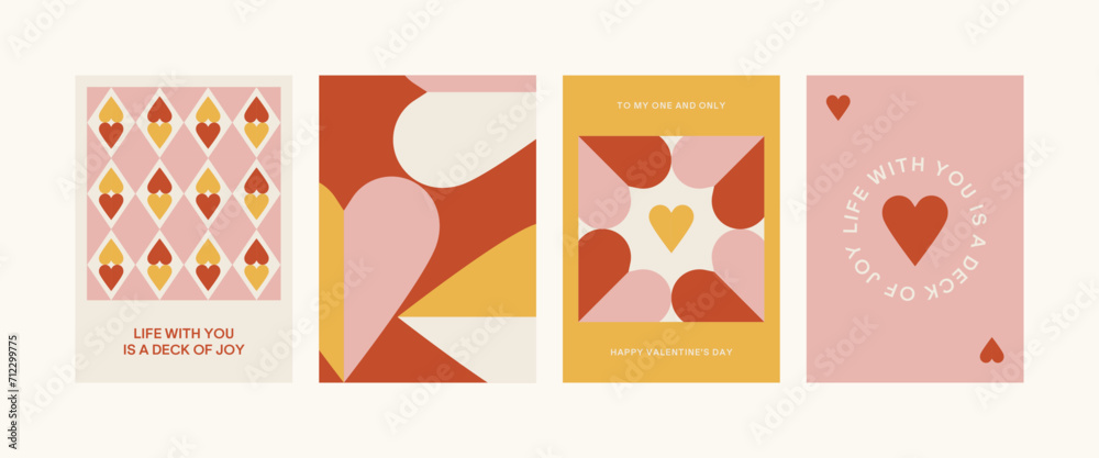 Set of Valentine's Day poster, greeting card, cover background. Geometric, minimal, retro style.