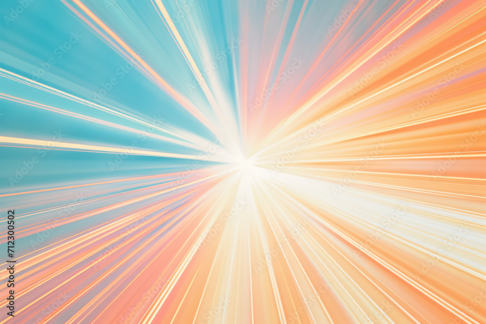 Peach and light blue graduated background with radiating bright light trails emitting from vanishing point Peach and light blue graduated background with radiating bright light trails emitting from vanishing point