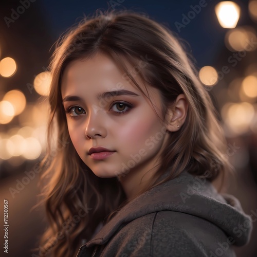 Portrait of beautiful girl at night