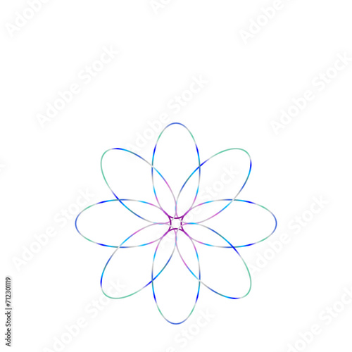 An abstract cut out transparent iridescent oval gradient star shape futuristic pattern design element.