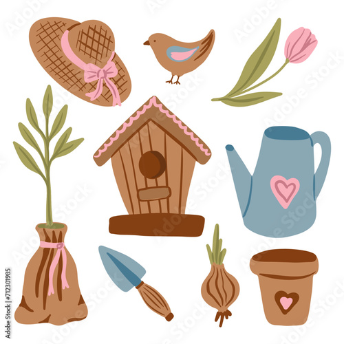 Gardening spring set vector elements