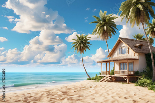 view of a house by the beach with a sunny day