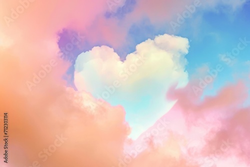 Ethereal Pastel Heart Created By Clouds In A Vibrant Sky. Сoncept Fairy Tale Landscapes, Dreamy Sunsets, Majestic Waterfalls, Enchanting Forests, Serene Beaches