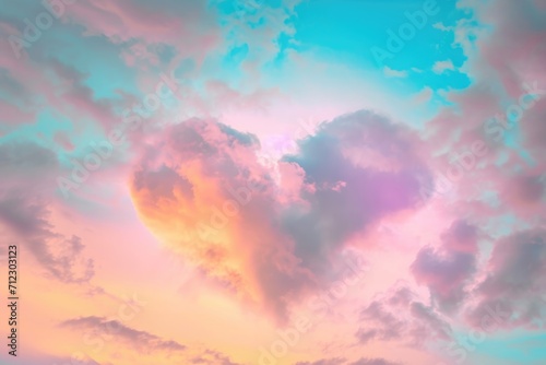 Abstract Pastel Heart Shape Formed By Clouds Against A Colorful Sky. Сoncept Pastel Sky, Cloud Formation, Abstract Heart, Colorful Sky, Nature Photography
