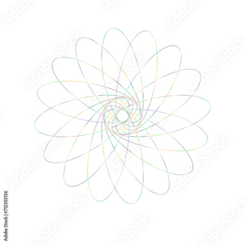 An abstract cut out transparent iridescent oval gradient star shape futuristic pattern design element.