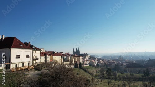 Prague castle panorama and Petrin lookout tower with publi park,Czech republic Europe photo