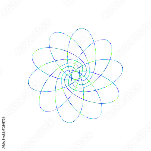 An abstract cut out transparent iridescent oval gradient star shape futuristic pattern design element.