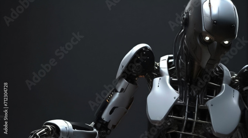 Cyborg robot with glowing eyes, profile. On a gray dark background © Mariyka LnT