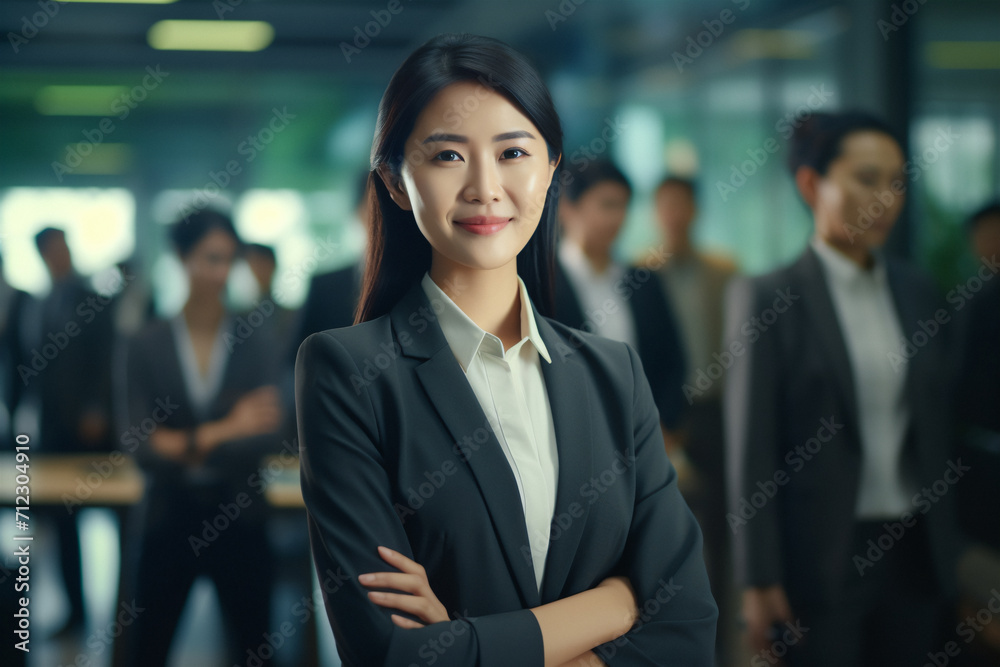 Business woman. Portrait of a asian, beautiful, young and happy woman in a suit standing in a modern office. Smiling female manager looking at the camera in a workplace Business woman. Portrait of a asian, beautiful, young and happy woman in a suit standing in a modern office. Smiling female manager looking at the camera in a workplace