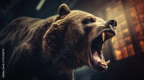 big giant bear with Stock Market with light background, Bearish position, Generative Ai
