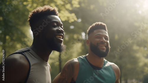 portrait of two african american friends go for a run at sunset in the city p - created with AI