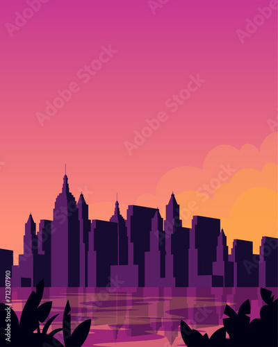 New York, evening landscape, cityscape, poster design, vertical banner, postcard