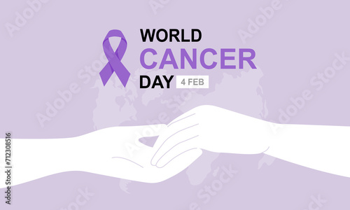 World cancer day ribbons and helping hand, design for poster and banner. Flat vector illustration.
