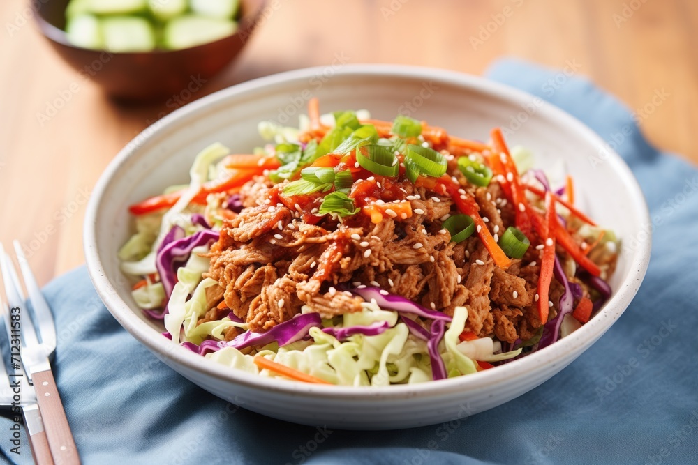 bbq quinoa bowl with pulled pork and cabbage slaw bbq quinoa bowl with pulled pork and cabbage slaw