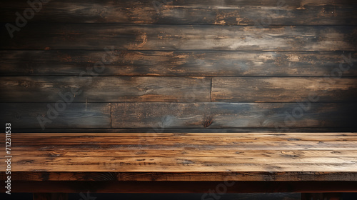empty wooden table and wooden wall background . For product display