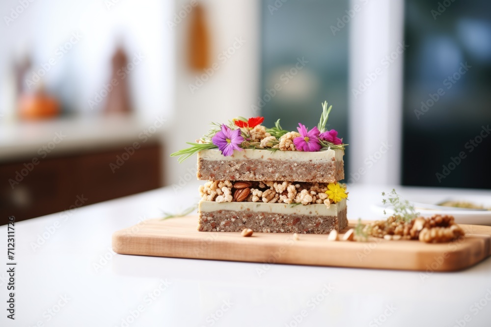 nutty raw cake bar with visible layers