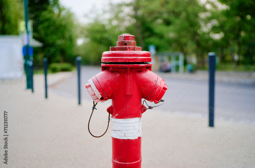 Red fire hydrant for emergency fire access.