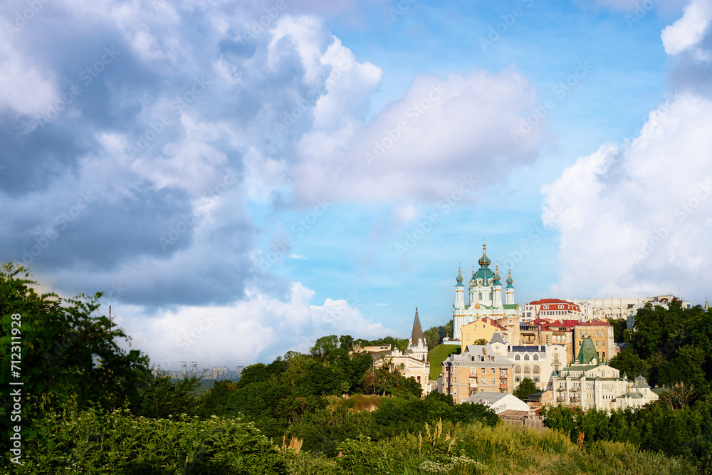 Beautiful cityscape with Sant Andrew Cathedral in Kyiv, Ukraine