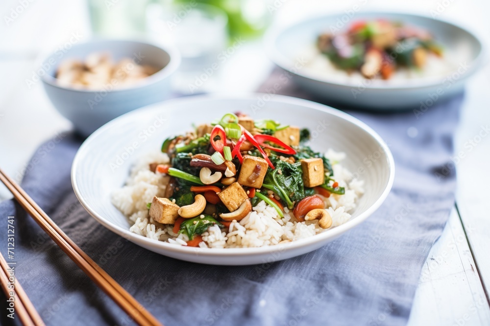 tofu stir-fry with cashew nuts and spice sprinkle