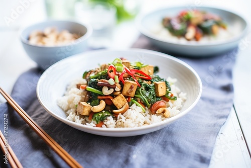 tofu stir-fry with cashew nuts and spice sprinkle
