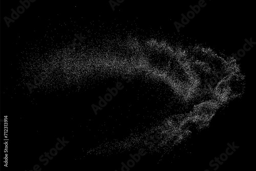 White grainy texture. Abstract dust overlay. Grain noise. White explosion on black background. Splash realistic effect. Vector illustration.	
