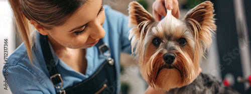 Dog hairdresser girl Animal care concept © Anna
