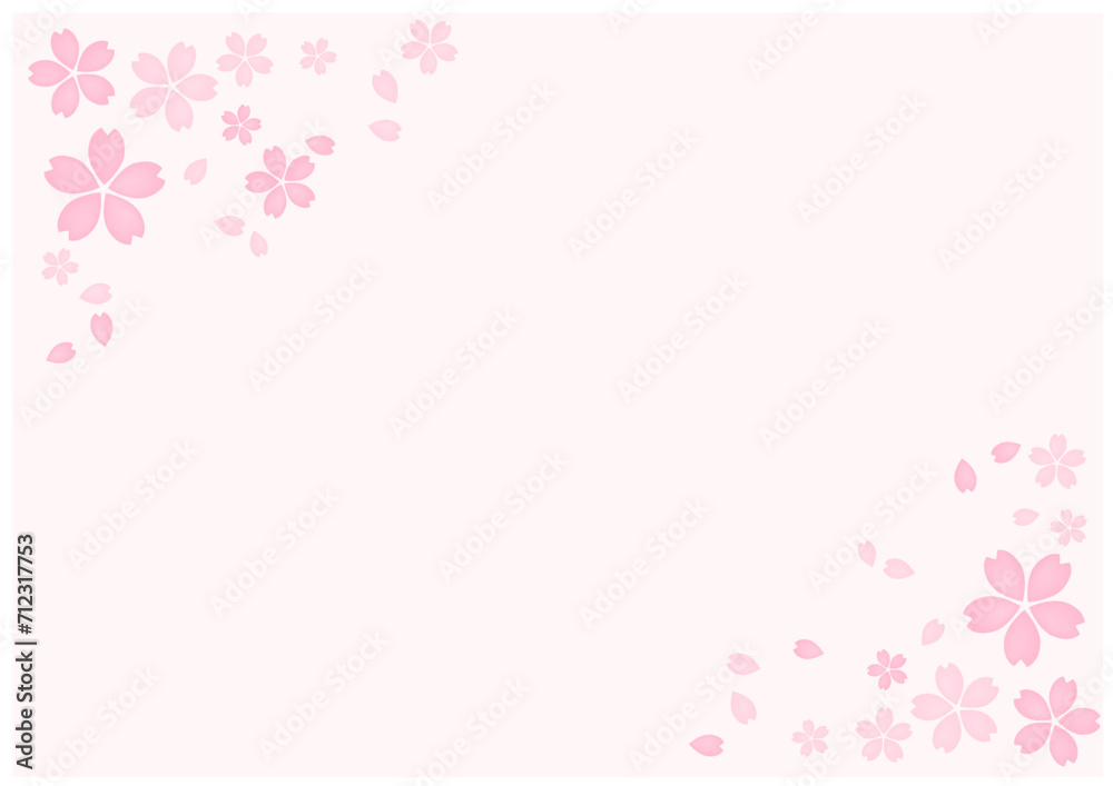 桜が美しい桜の花の散る春の和風フレーム背景5薄桜色