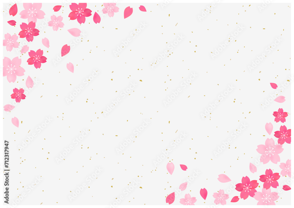 桜が美しい桜の花の散る春の和風フレーム背景4和紙