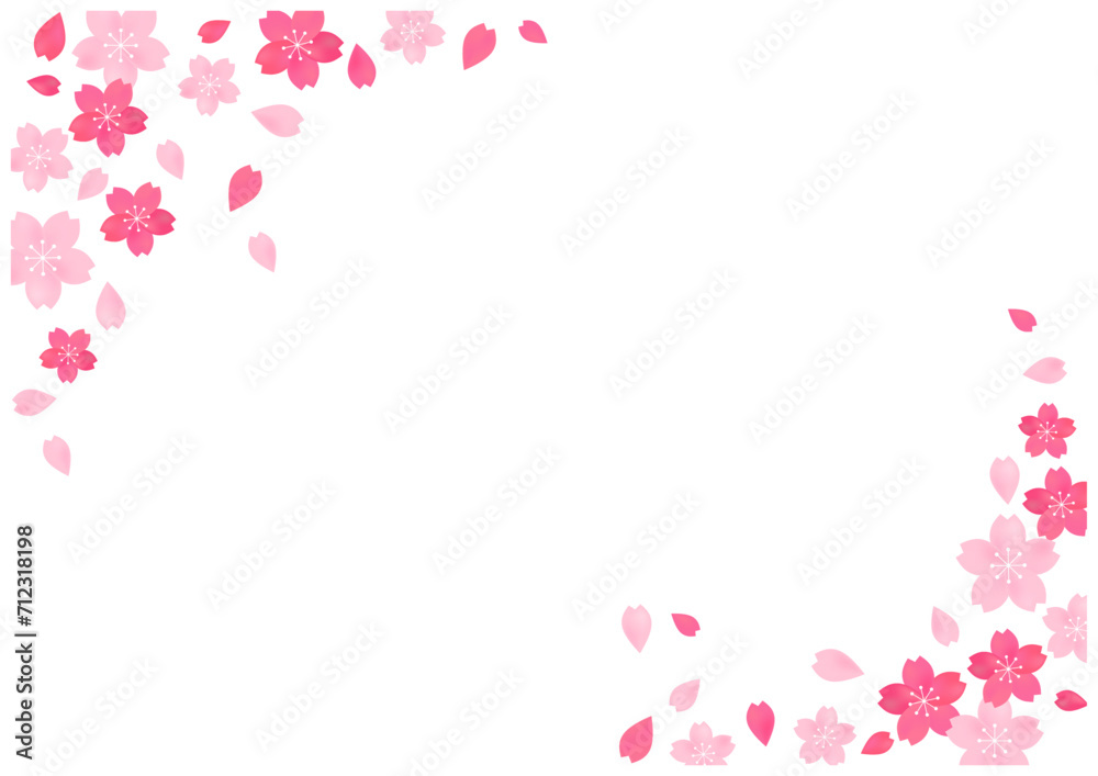 桜が美しい桜の花の散る春の和風フレーム背景4