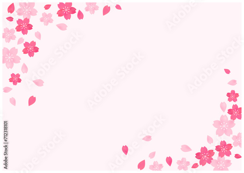桜が美しい桜の花の散る春の和風フレーム背景4薄桜色 © まるたん