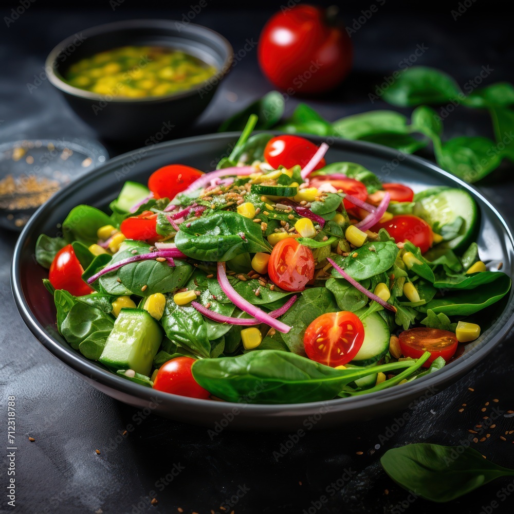 Green salad made from a mixture of green leaves and vegetables. Diet food. Food photography Green salad made from a mixture of green leaves and vegetables. Diet food. Food photography