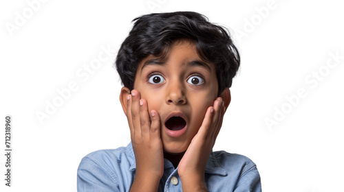Surprised Indian Boy Hands Cheeks on transparent background,