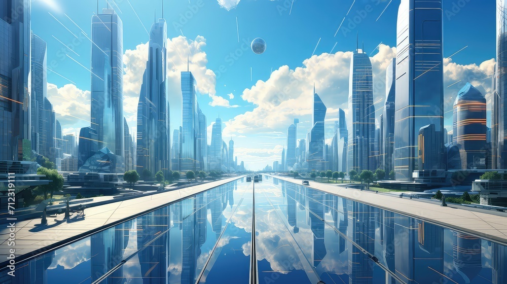 technology futuristic urban background illustration modern architecture, skyline digital, cyberpunk sci technology futuristic urban background