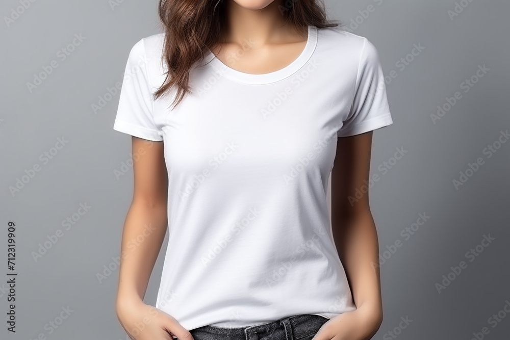 Woman in White Tshirt Mockup created with Generative AI Woman in White Tshirt Mockup created with Generative AI