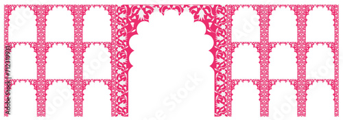 Set of windows Beautiful Arch small and Big Design with Indian Rajasthani fort and Culture. Wedding Backdrop and other uses. Abstract Indian floral rug design, Persian carpet, tribal texture, Vector.