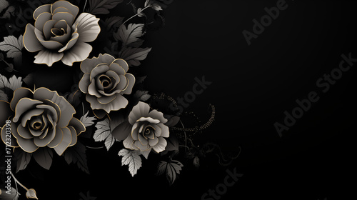 Illustration de fleurs sur un fond noir. Végétation, plantes. Arrière-plan et fond pour conception et création graphique.	 photo