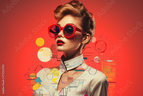 Fashionable Female Model with Stylish Sunglasses and Pretty Makeup: A Portrait of Beauty and Elegance in White and Red Dress