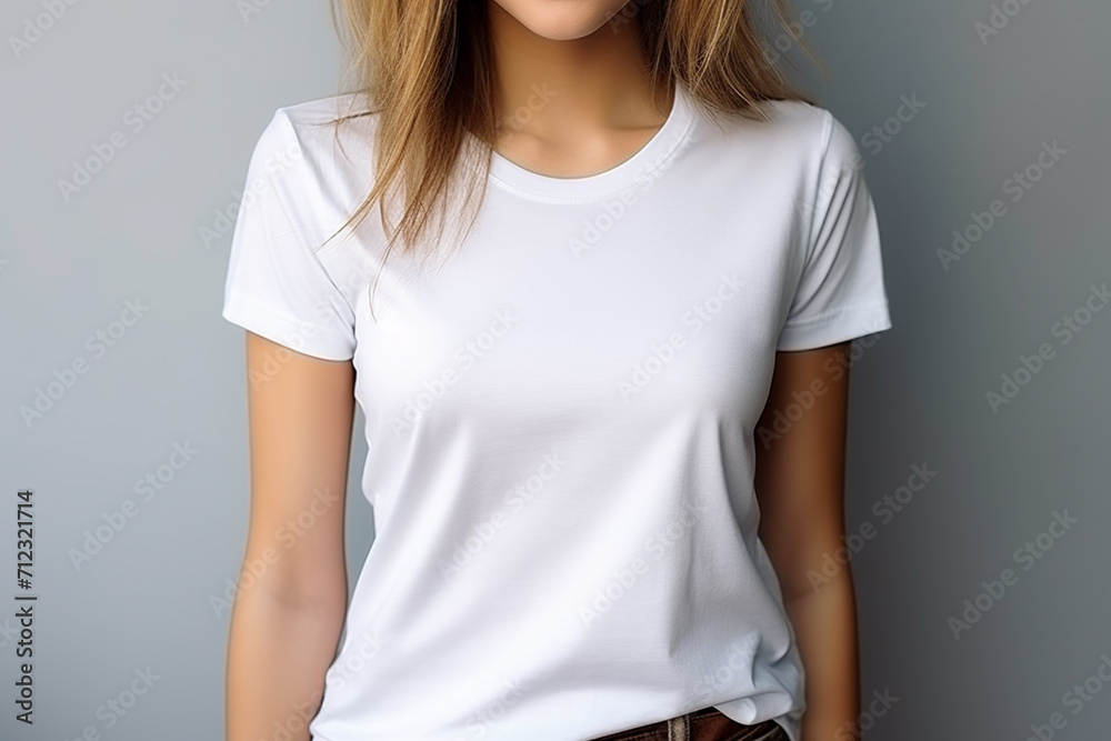 Woman in White Tshirt Mockup created with Generative AI Woman in White Tshirt Mockup created with Generative AI