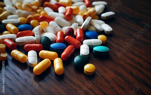 Photo of colorful tablets and pills on a table