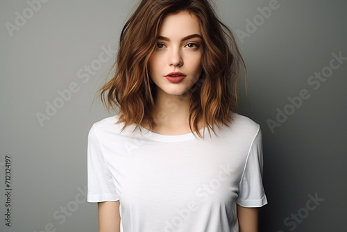 Woman in White Tshirt Mockup created with Generative AI