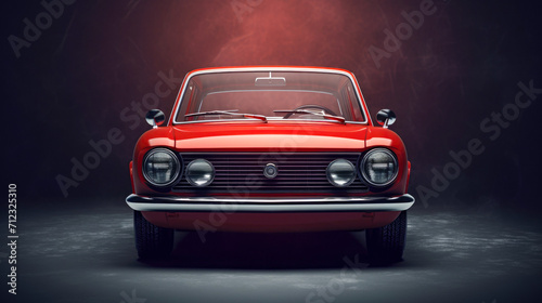 A frontal view showcasing the classic allure of a vibrant red car
