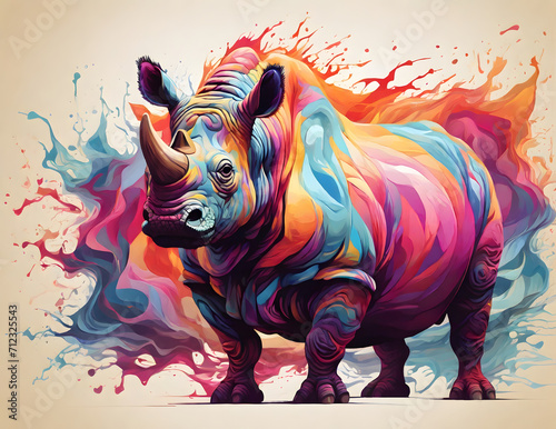 Abstract colorful rhinoceros liquid vector art image