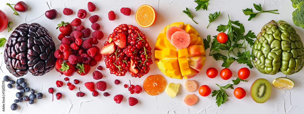 Health in your brain. Fresh vegetables in a woman's head, symbolizing a healthy diet Health in your brain. Fresh vegetables in a woman's head, symbolizing a healthy diet
