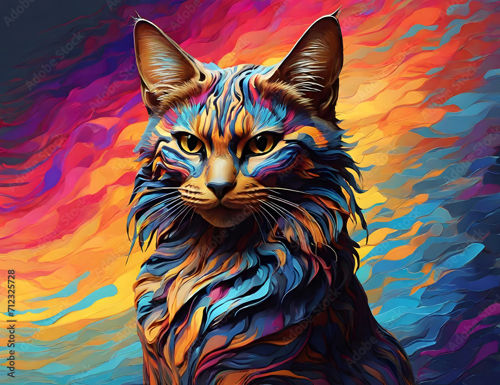 Abstract color Egyptian black cat wave art image Abstract color Egyptian black cat wave art image