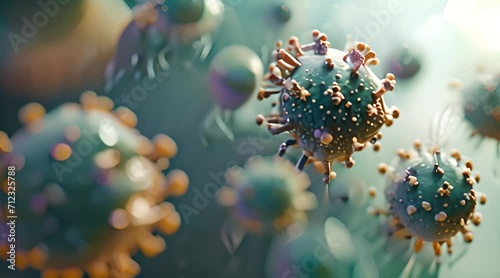Microscopic view of floating influenza virus cells photo