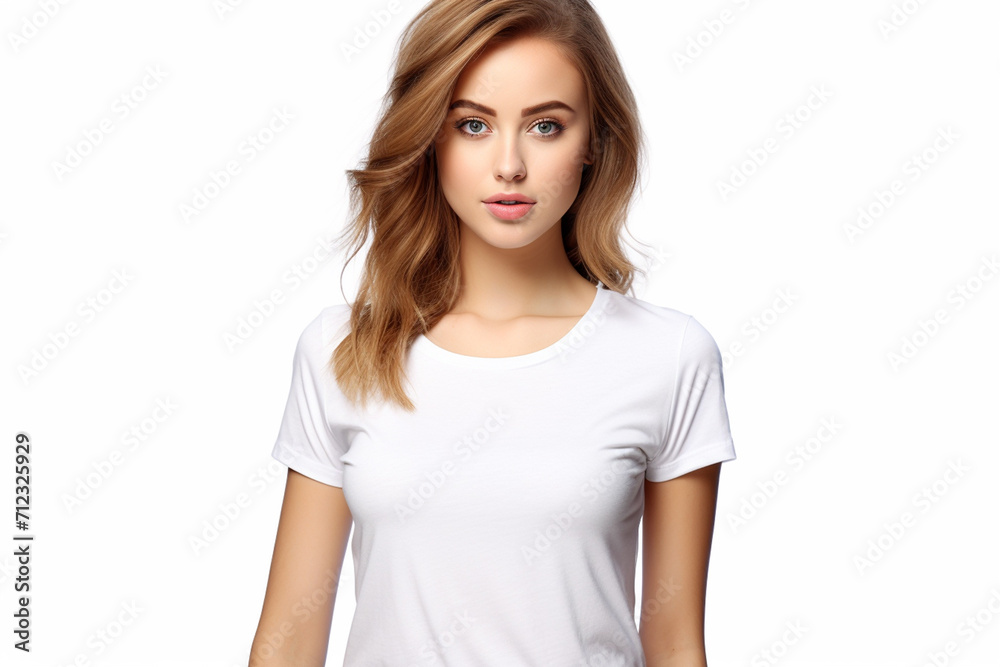 Woman in White Tshirt Mockup created with Generative AI Woman in White Tshirt Mockup created with Generative AI