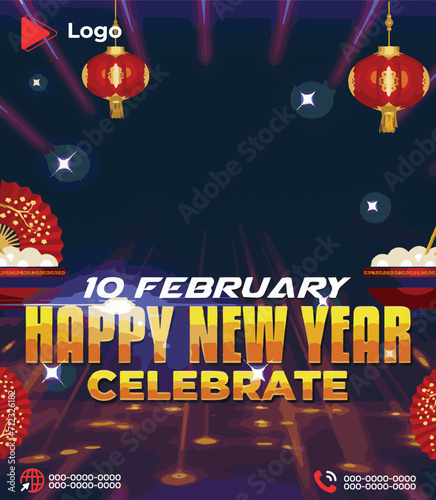 Happy new year flyer spring festival eve celebration with instagram and facebook story template | 10th february happy new year celebration instagram stories instagram and facebook story template photo