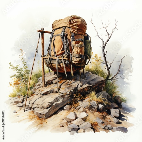 Hiking adventure. A watercolor hiking trail. AI generate illustration