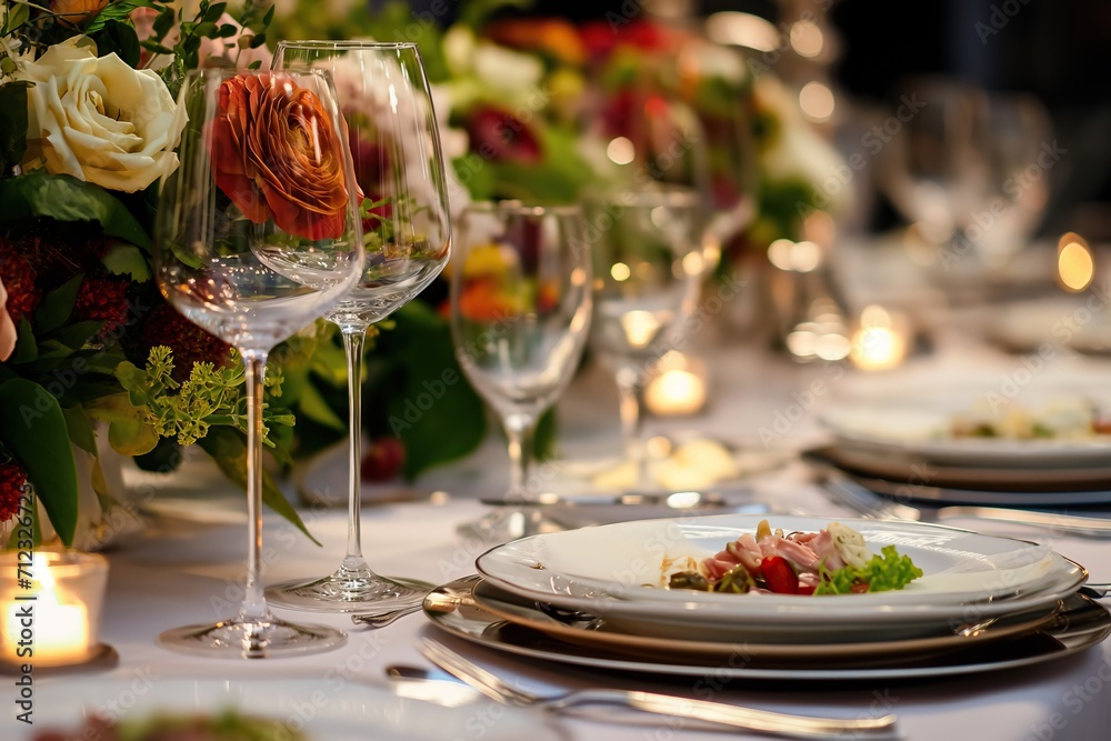 Refined Wedding Dinner Table with Elegant Floral Arrangements