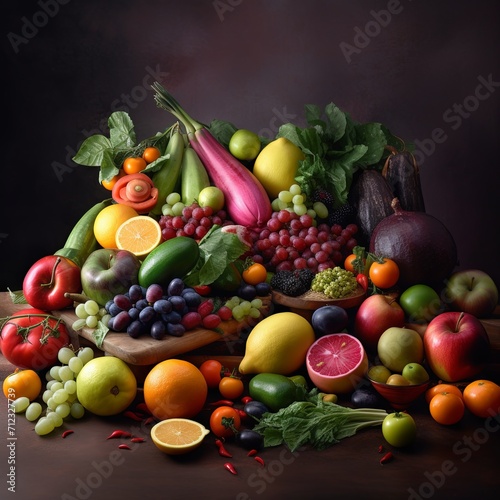 A painting of a pile of fruits and vegetables